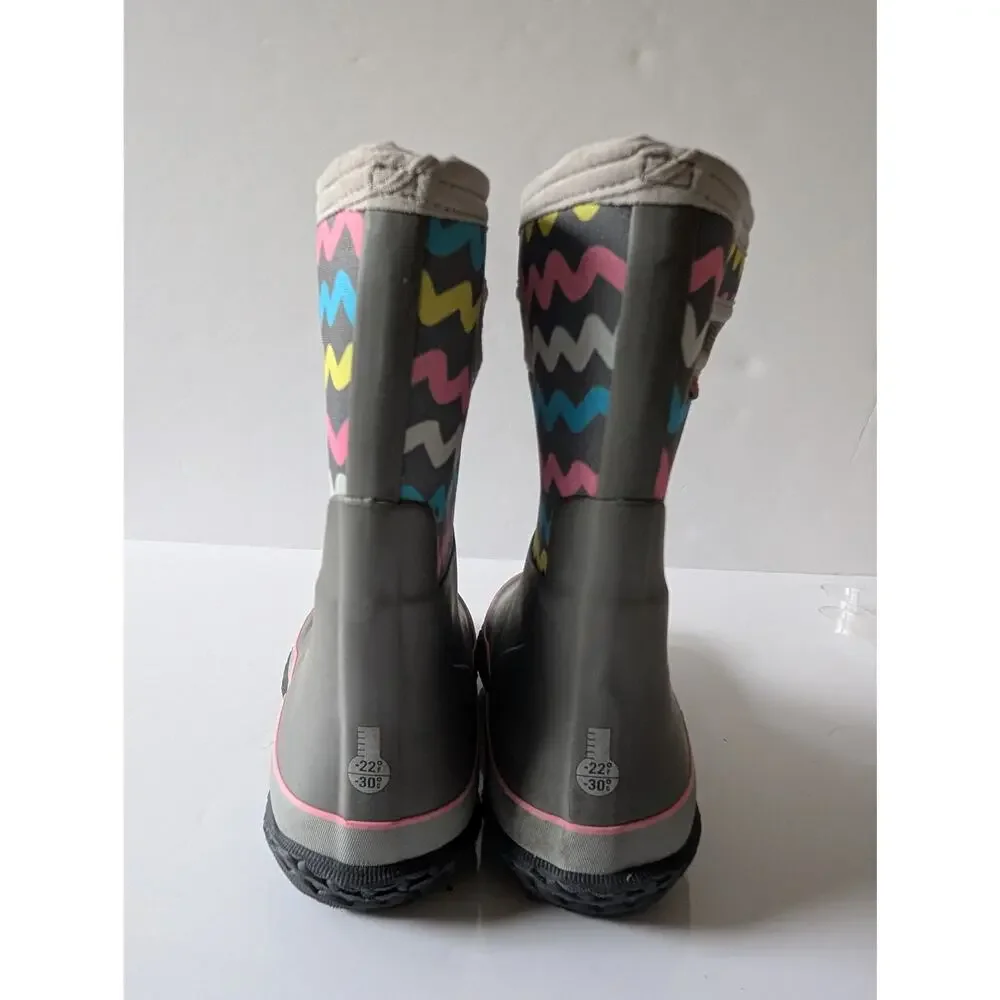 BOGS K Grasp Waterproof Rain Snow Boots Stripes‎ Gray Stripes Youth 6